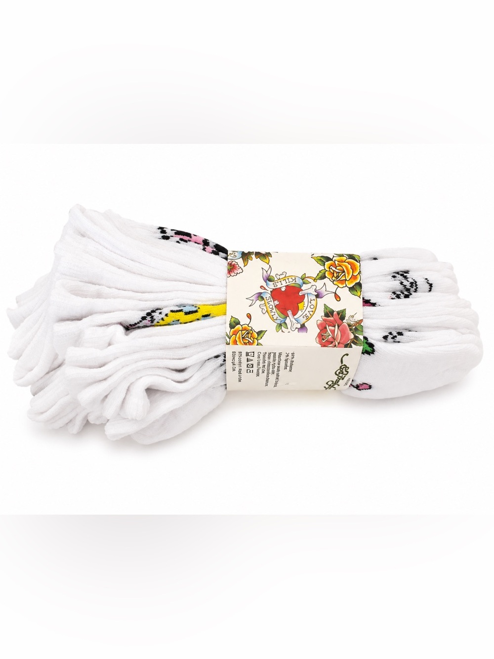Ed Hardy 10 Pack Women’s Low Cut Socks White Tattoo Graphic NWT - Picture 3 of 4